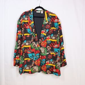 Lauren Brooke 100% Silk Abstract Blazer XL Vintage Bold Print